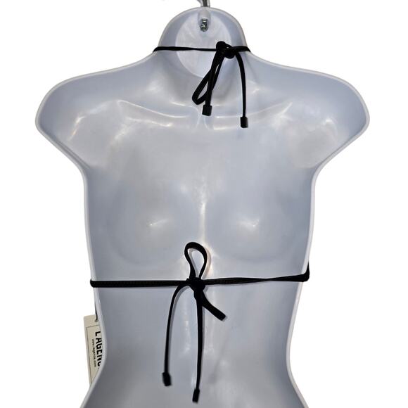 L'Agence Annabelle Faux Leather Bikini Top Black Triangle Tie Closure Small NEW - Picture 3 of 9